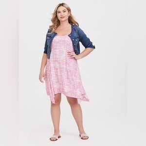Torrid Pink Asymmetrical Women’s Tie-Dye Challis Handkerchief Dress Size 00 L